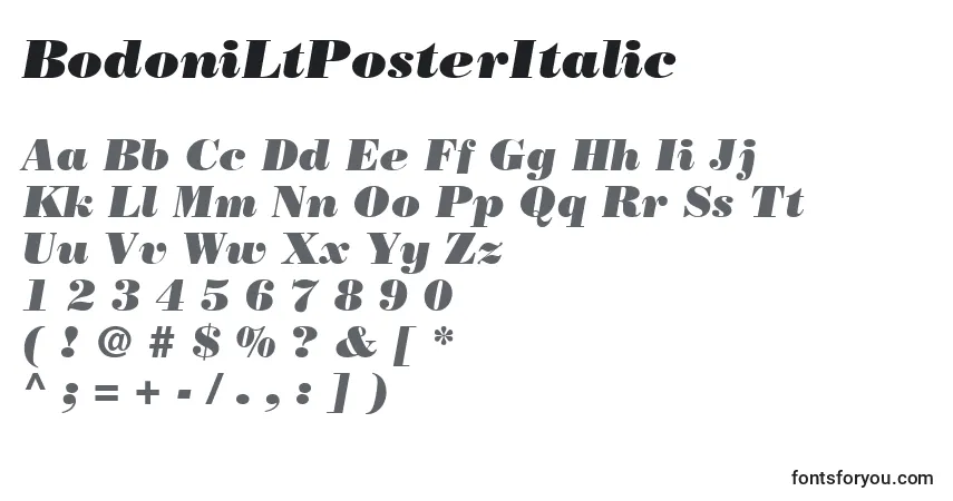 Police BodoniLtPosterItalic - Alphabet, Chiffres, Caractères Spéciaux