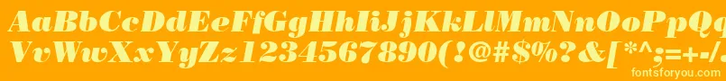 BodoniLtPosterItalic-fontti – keltaiset fontit oranssilla taustalla