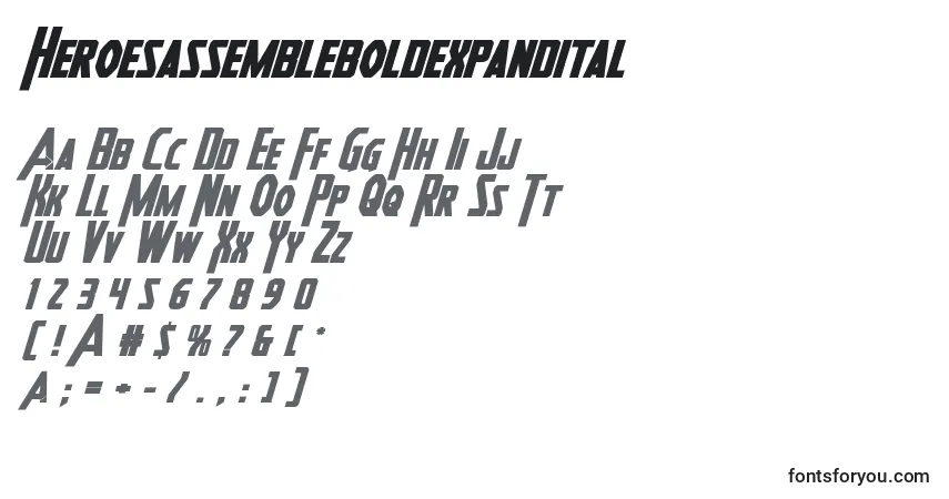 Czcionka Heroesassembleboldexpandital – alfabet, cyfry, specjalne znaki