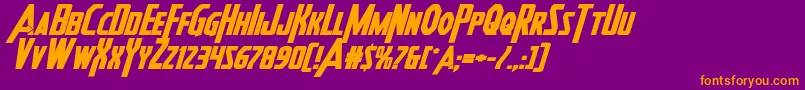 Heroesassembleboldexpandital-Schriftart – Orangefarbene Schriften auf violettem Hintergrund