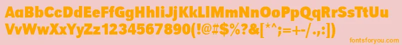 フォントUrwgrotesktextnarBold – オレンジの文字がピンクの背景にあります。