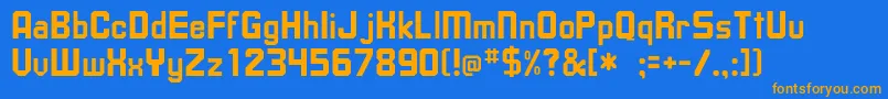 フォントUpsilon – オレンジ色の文字が青い背景にあります。