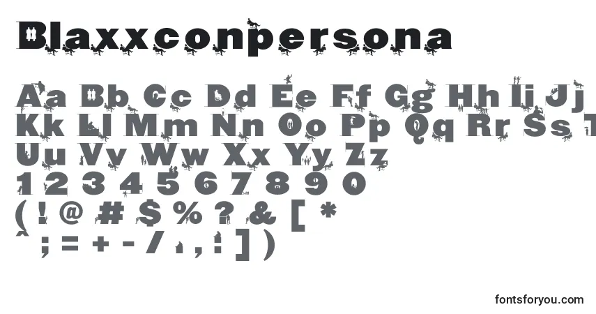 A fonte Blaxxconpersona – alfabeto, números, caracteres especiais
