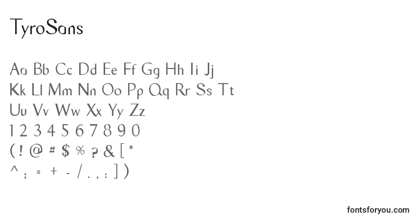 Czcionka TyroSans – alfabet, cyfry, specjalne znaki