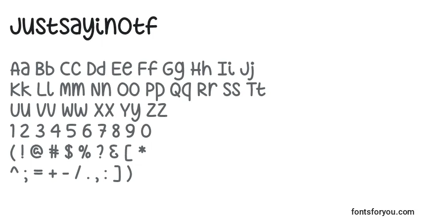 Czcionka JustSayinOtf – alfabet, cyfry, specjalne znaki