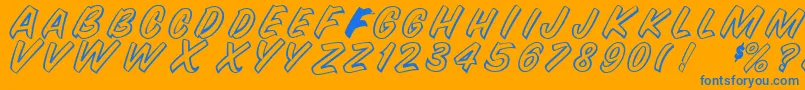 SnyderspeedRegular-Schriftart – Blaue Schriften auf orangefarbenem Hintergrund