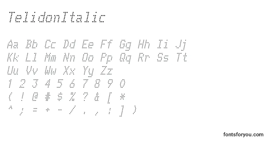 Schriftart TelidonItalic – Alphabet, Zahlen, spezielle Symbole