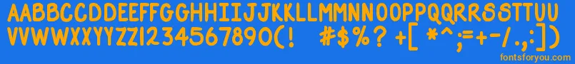 DjbStraightUpNowBold-Schriftart – Orangefarbene Schriften auf blauem Hintergrund