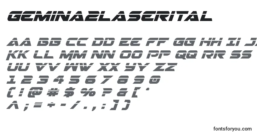Gemina2laserital-fontti – aakkoset, numerot, erikoismerkit