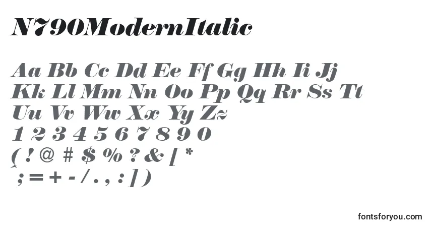 Czcionka N790ModernItalic – alfabet, cyfry, specjalne znaki