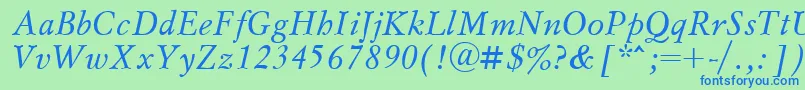 MyslcttItalic-Schriftart – Blaue Schriften auf grünem Hintergrund