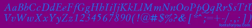 MyslcttItalic-fontti – siniset fontit violetilla taustalla