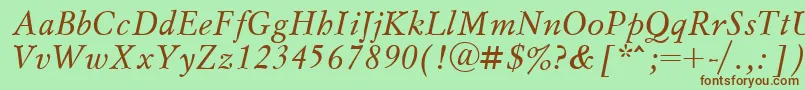 MyslcttItalic-Schriftart – Braune Schriften auf grünem Hintergrund