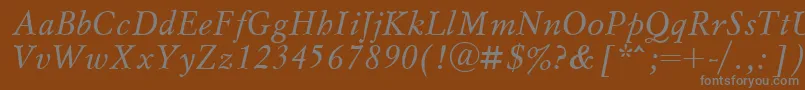 MyslcttItalic-Schriftart – Graue Schriften auf braunem Hintergrund