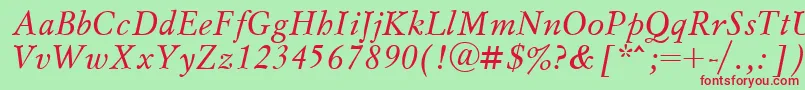 MyslcttItalic-Schriftart – Rote Schriften auf grünem Hintergrund