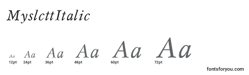 MyslcttItalic Font Sizes