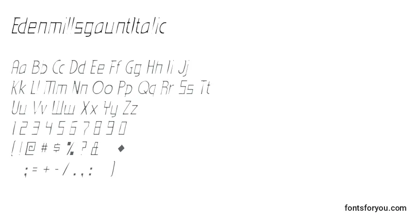 Schriftart EdenmillsgauntItalic – Alphabet, Zahlen, spezielle Symbole