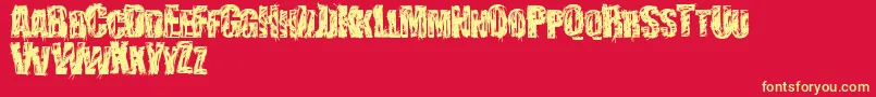 StressberatDistort-Schriftart – Gelbe Schriften auf rotem Hintergrund