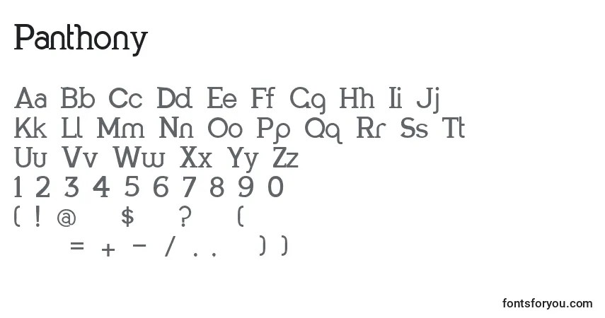 Schriftart Panthony – Alphabet, Zahlen, spezielle Symbole