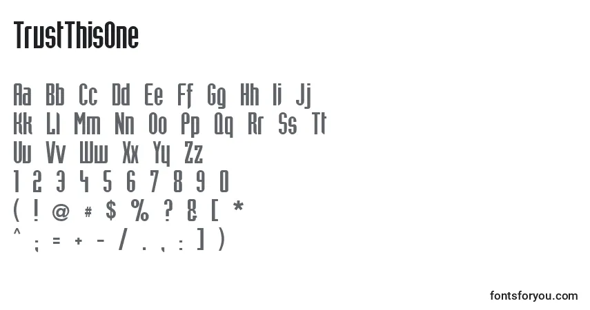 Czcionka TrustThisOne – alfabet, cyfry, specjalne znaki