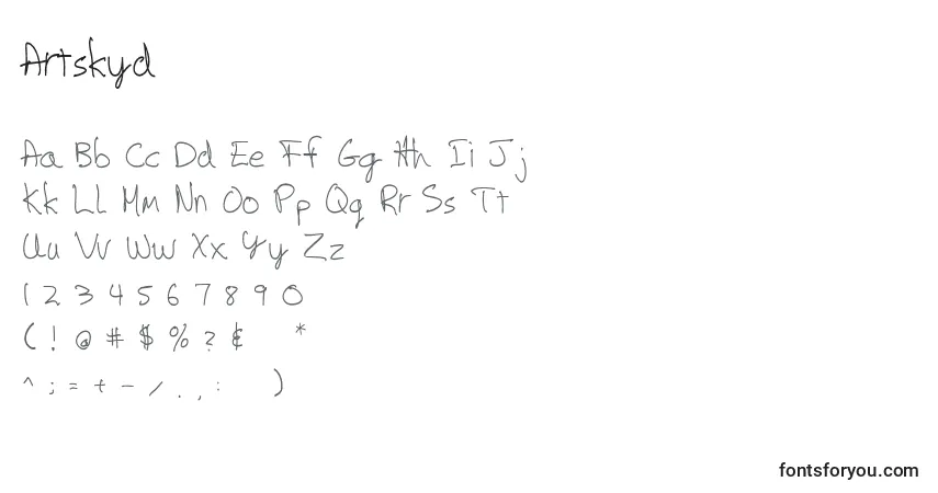 Schriftart Artskyd – Alphabet, Zahlen, spezielle Symbole