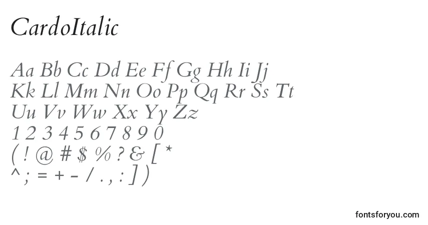 A fonte CardoItalic – alfabeto, números, caracteres especiais