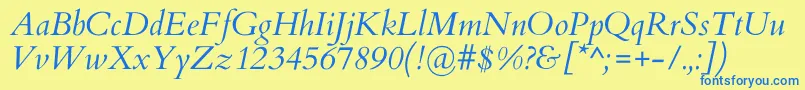 Fonte CardoItalic – fontes azuis em um fundo amarelo