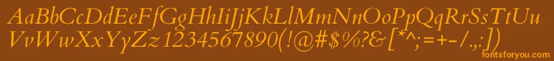 Fonte CardoItalic – fontes laranjas em um fundo marrom