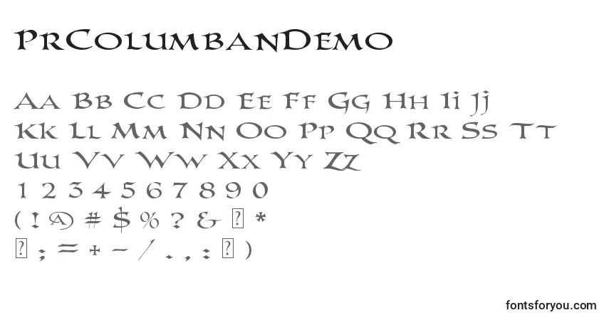 Fuente PrColumbanDemo - alfabeto, números, caracteres especiales