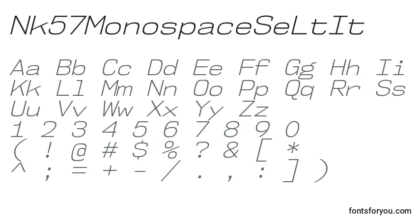 Czcionka Nk57MonospaceSeLtIt – alfabet, cyfry, specjalne znaki