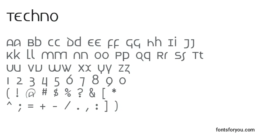 A fonte Techno – alfabeto, números, caracteres especiais