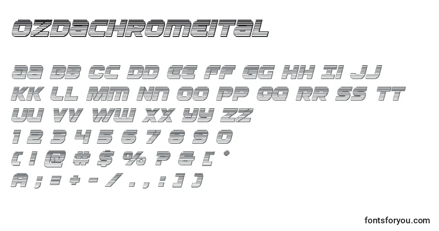 Schriftart Ozdachromeital – Alphabet, Zahlen, spezielle Symbole