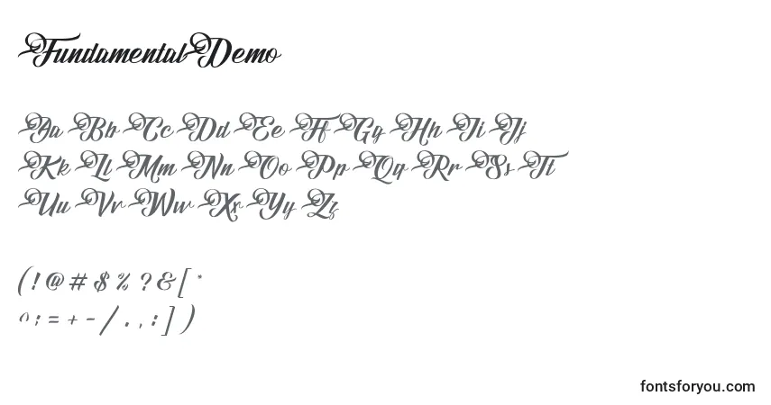 Czcionka FundamentalDemo – alfabet, cyfry, specjalne znaki