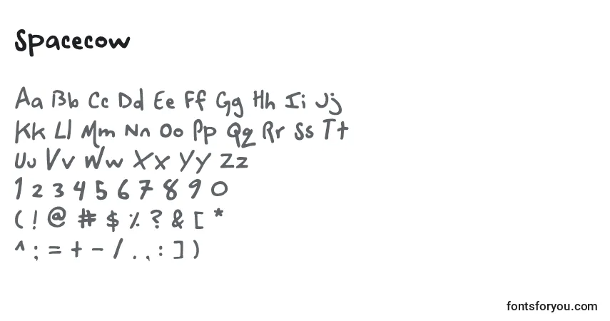 Schriftart Spacecow – Alphabet, Zahlen, spezielle Symbole
