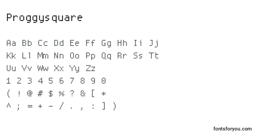 A fonte Proggysquare – alfabeto, números, caracteres especiais