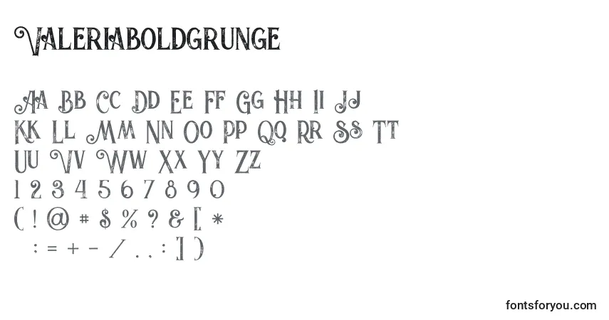 Шрифт Valeriaboldgrunge – алфавит, цифры, специальные символы
