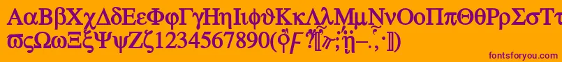 Ateb-Schriftart – Violette Schriften auf orangefarbenem Hintergrund
