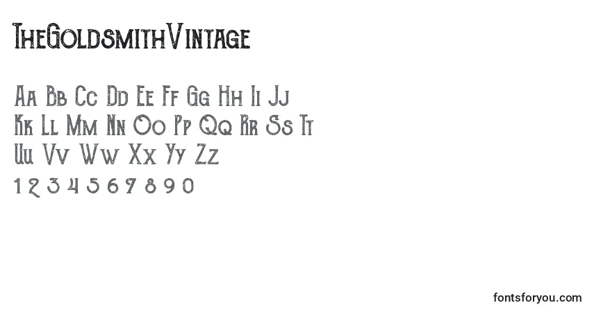 Czcionka TheGoldsmithVintage – alfabet, cyfry, specjalne znaki