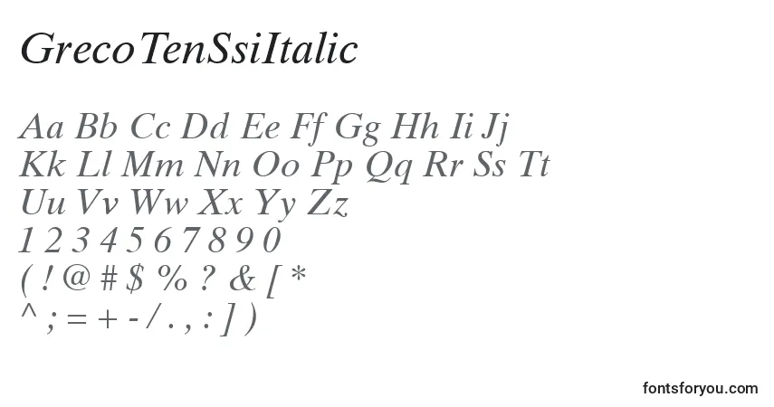 Шрифт GrecoTenSsiItalic – алфавит, цифры, специальные символы