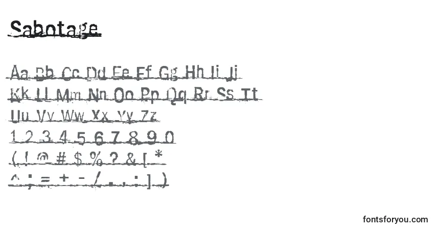 Czcionka Sabotage – alfabet, cyfry, specjalne znaki