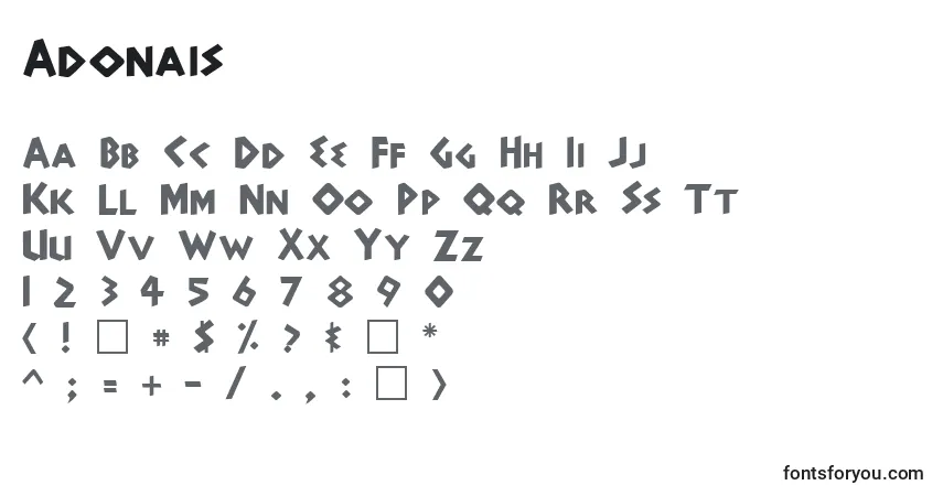 Adonais-fontti – aakkoset, numerot, erikoismerkit