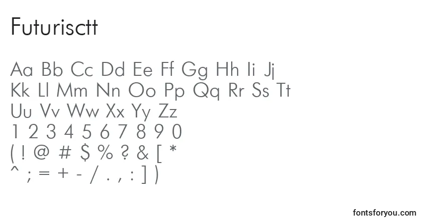 A fonte Futurisctt – alfabeto, números, caracteres especiais