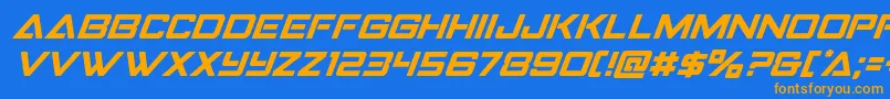 フォントStrikefighteritalsuperital – オレンジ色の文字が青い背景にあります。