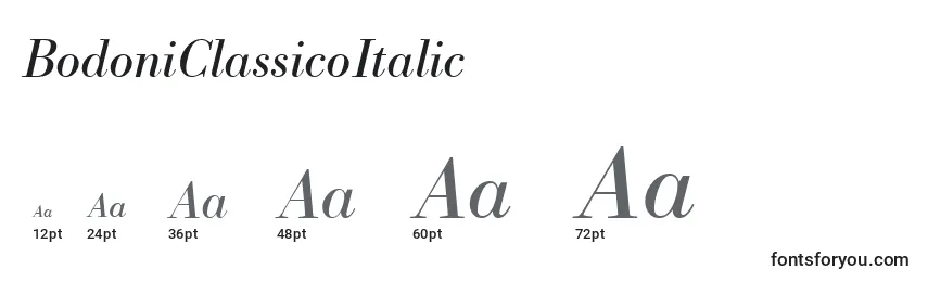 Размеры шрифта BodoniClassicoItalic