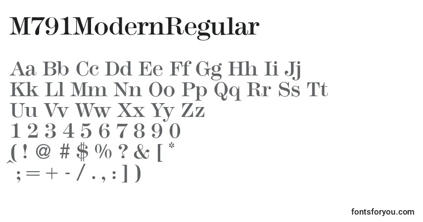 Czcionka M791ModernRegular – alfabet, cyfry, specjalne znaki