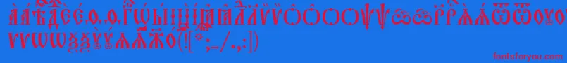 Orthodox.TtIeucs8Caps-Schriftart – Rote Schriften auf blauem Hintergrund