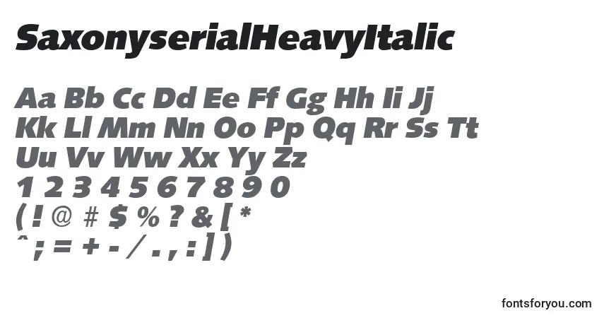 Шрифт SaxonyserialHeavyItalic – алфавит, цифры, специальные символы