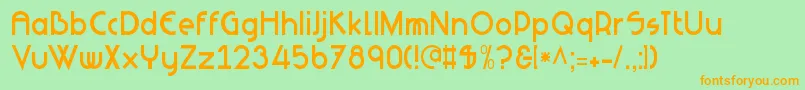 フォントNeuesBauen – オレンジの文字が緑の背景にあります。