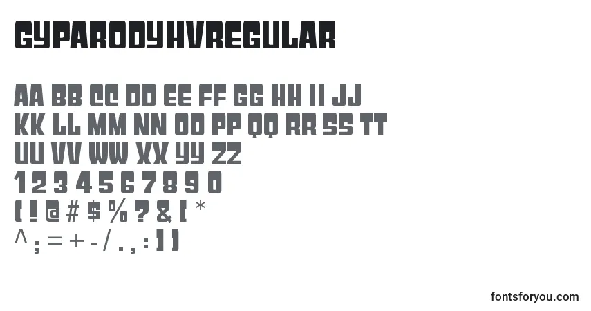A fonte GyparodyhvRegular – alfabeto, números, caracteres especiais