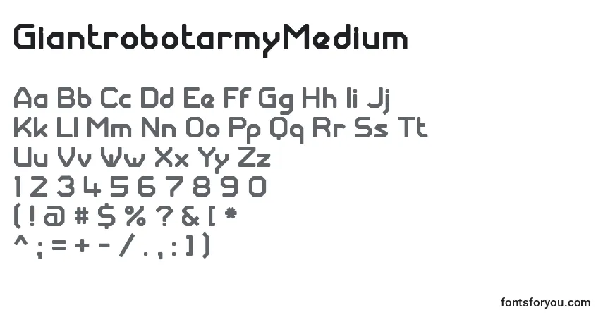 A fonte GiantrobotarmyMedium – alfabeto, números, caracteres especiais